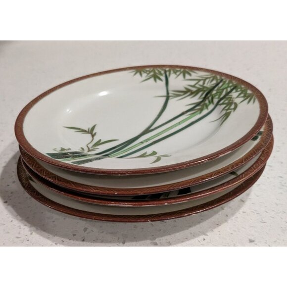 Set Of 4 Vintage Kutani Eggshell China Bread Plates Bamboo Design Gilded Geometr - Picture 8 of 9